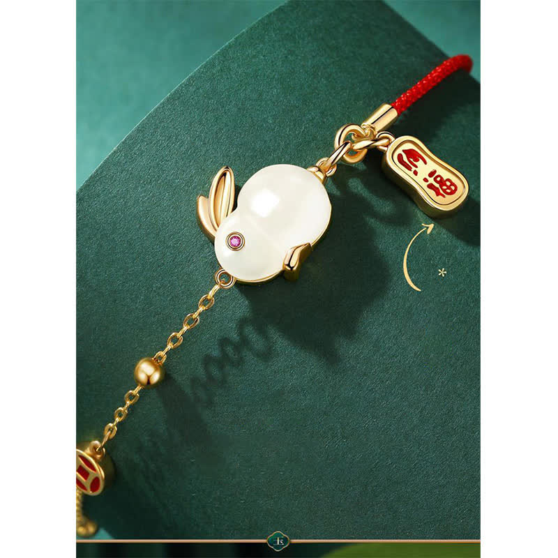 Mythstone Year of the Rabbit White Jade Happiness Red String Chain Bracelet