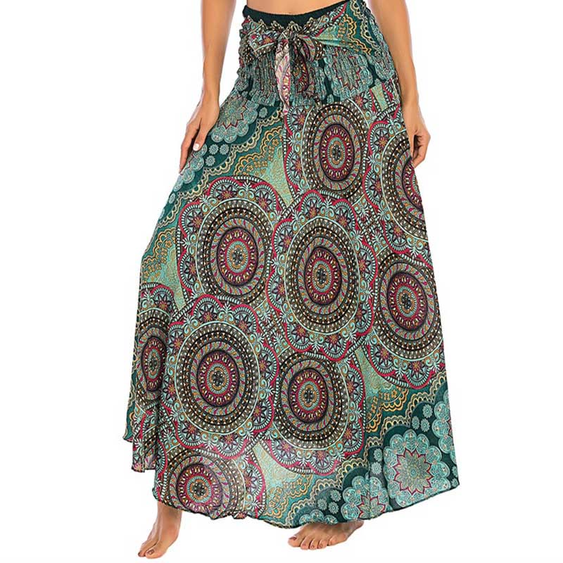 Mythstone Two Style Wear Bohemian Mandala Flower Lace-up Skirt Dress