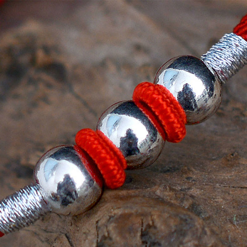 Mythstone 925 Sterling Silver Lucky Bead Protection Red String Bracelet