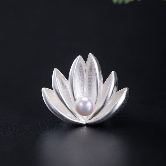 Mythstone 925 Sterling Silver Lotus Flower Pearl New Beginning Brooch