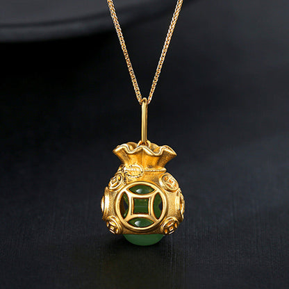 Mythstones  Auspicious Feng Shui Money Bag Jade Pendant Necklace