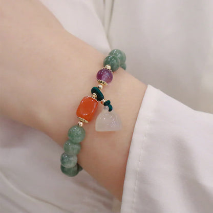 Pulsera curativa de cristal de amatista con hebilla de paz y loto de jade cian y calabaza Mythstone