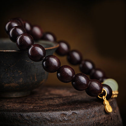 Mythstone Small Leaf Red Sandalwood Gourd Jade Calm Relaxation Bracelet