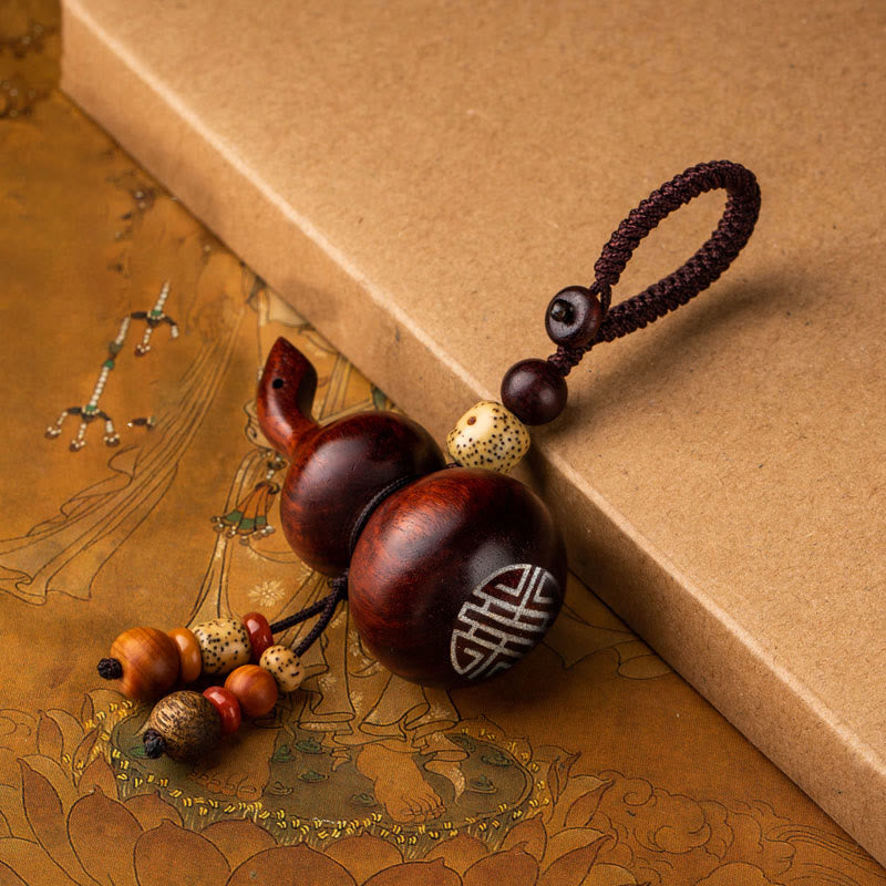 Mythstone Tibetan Ebony Small Leaf Red Sandalwood Gourd Luck Protection Key Chain