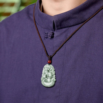 Mythstone Natural Green Jade 12 Chinese Zodiac Luck Prosperity Necklace Pendant