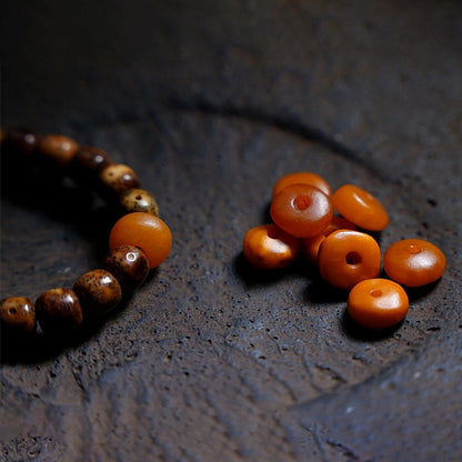 Pulsera de triple vuelta con cuentas de ámbar, dzi, semilla de Bodhi tibetano, ágata y zakiram, diosa de la riqueza