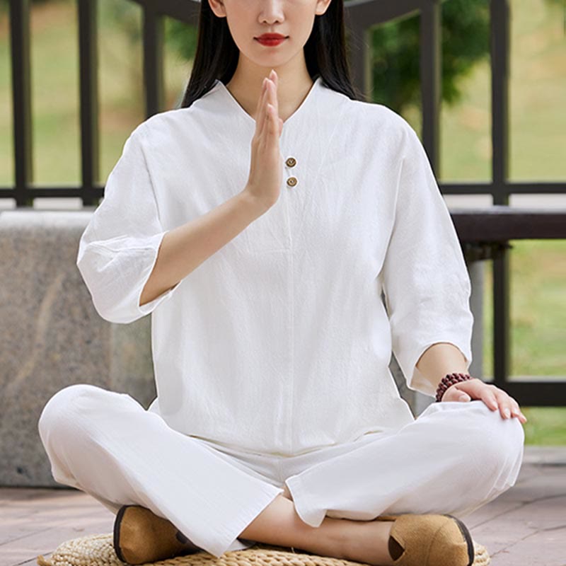 Mythstone 2Pcs Shirt Top Pants Meditation Zen Tai Chi Cotton Linen Clothing Women's Set