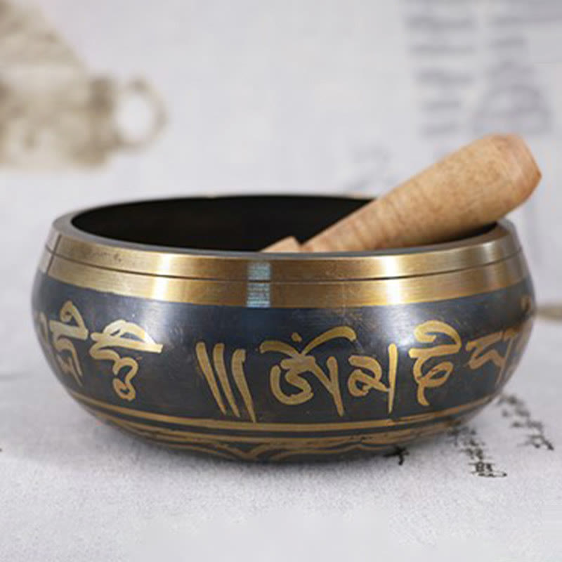 Mythstone Tibetan Meditation Bowl for Healing and Mindfulness Om Mani Padme Hum Singing Bowl