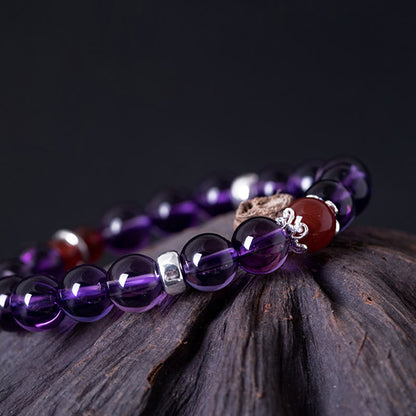 Mythstone 925 Sterling Silver Natural Amethyst Red Agate Lotus Positive Bracelet