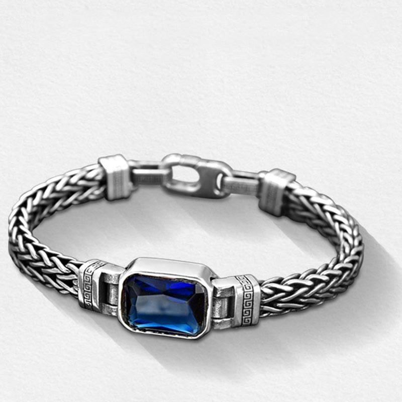 MythStone Retro Blue Acrylic Dragon Keel Braided Design Healing Wealth Buckle Bracelet