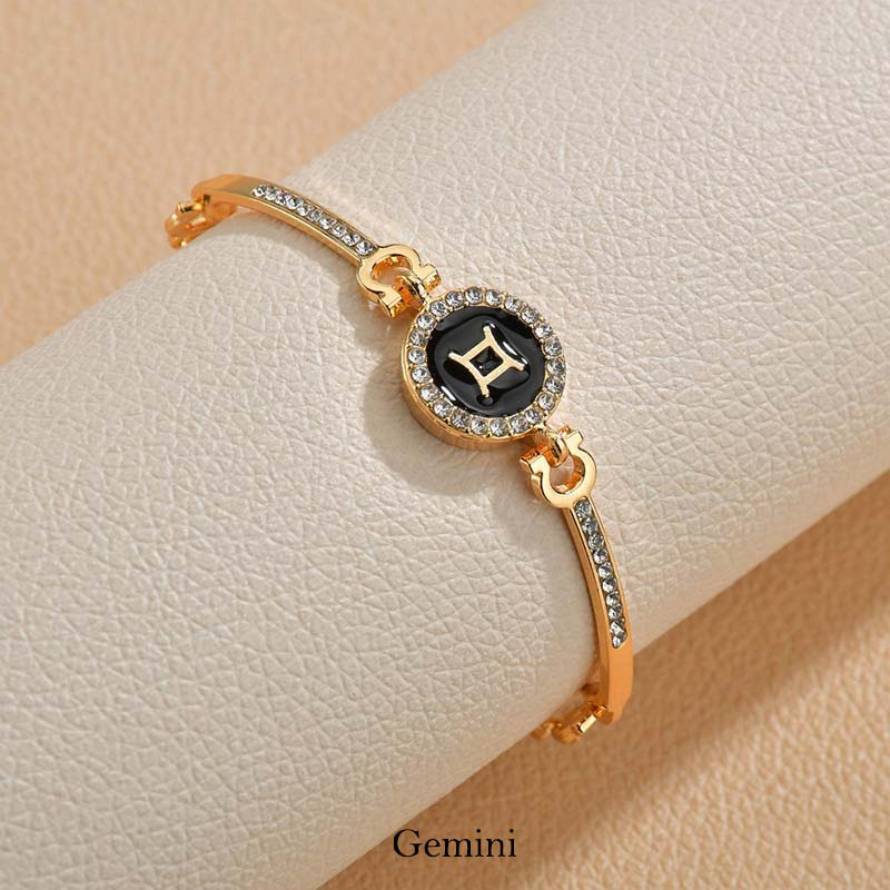 12 Constellations of the Zodiac Rhinestone Chain Adjustable Bracelet