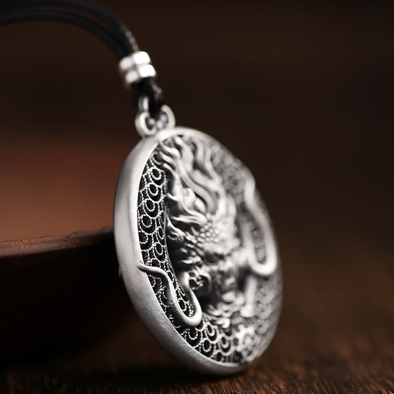 Mythstone 999 Sterling Silver Year Of The Dragon Handcrafted Dragon Head Relief Carved Protection Necklace Pendant