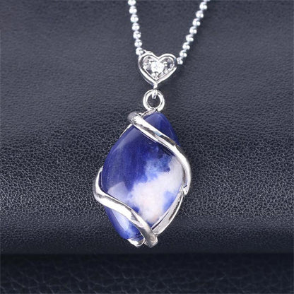 Mythstone Marquise Pattern Natural Crystal Stone Charm Necklace Pendant