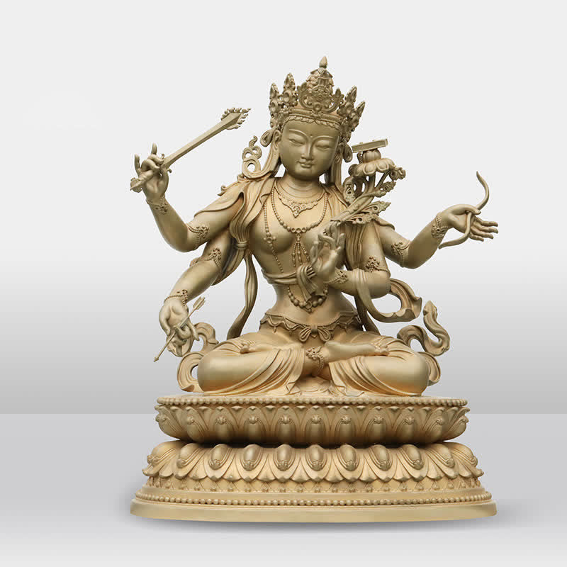 Estatua decorativa de cobre Serenity de la figura del Bodhisattva Manjusri de cuatro brazos de Mythstone 