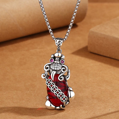 Colgante de collar con moneda de cobre y granate PiXiu de Mythstone para la suerte y la riqueza 