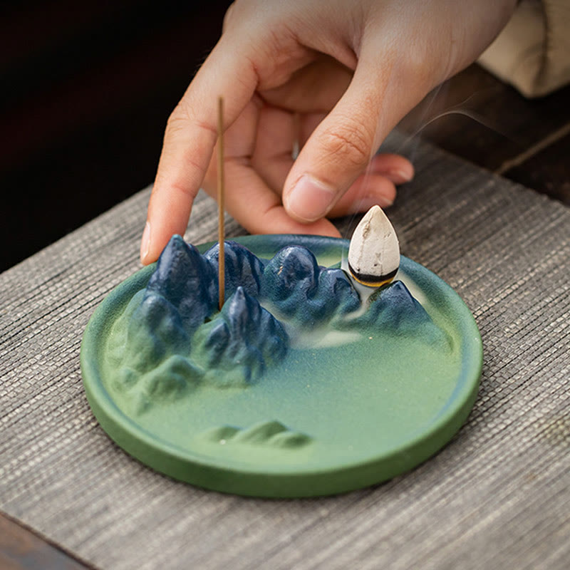 Mythstone Creative Mountain River Ceramic Healing Backflow Incense Burner