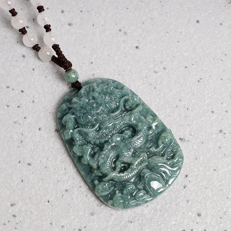 Mythstone Chinese Zodiac Dragon Jade Prosperity Necklace Bead String Pendant