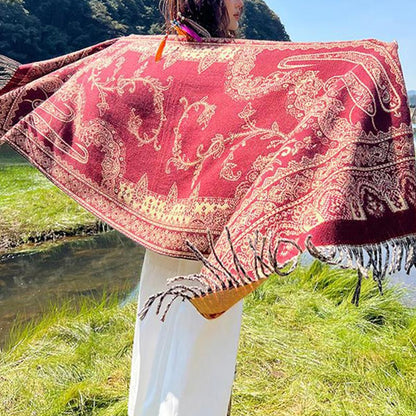 Mythstone Vintage Tibetan Leaves Pattern Design Shawl Cozy Travel Scarf Wrap