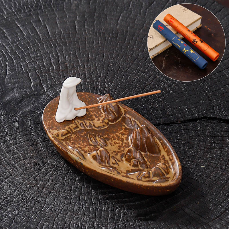 Mythstone Fisherman Mountains Zen Healing Ceramic Stick Incense Burner Decoration