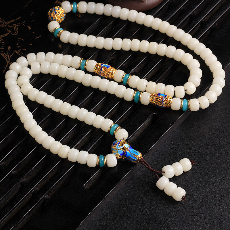 MythStone Natural White Bodhi Seed Mala 108 Beads Wealth Bracelet