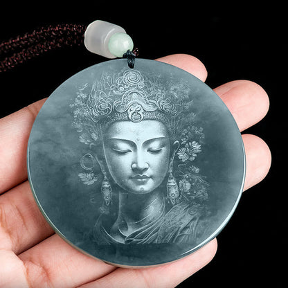 Mythstone Kwan Yin Avalokitesvara Jade Abundance String Necklace Pendant