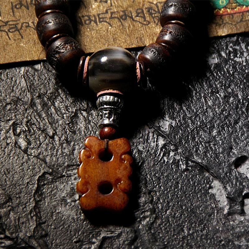 Mythstone Tibetan Yak Bone Dzi Bead Turquoise Keep Away Evil Spirits Bracelet