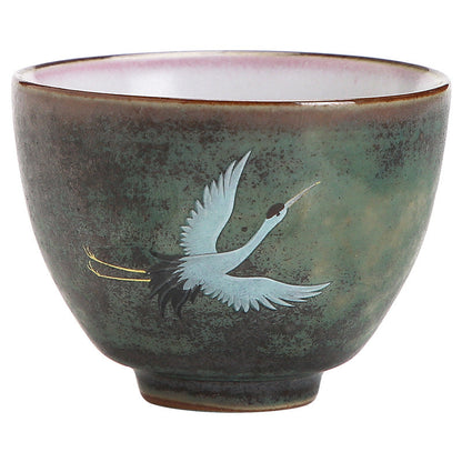 Mythstone Auspicious Crane Ceramic Teacup Kung Fu Tea Cup Bowl