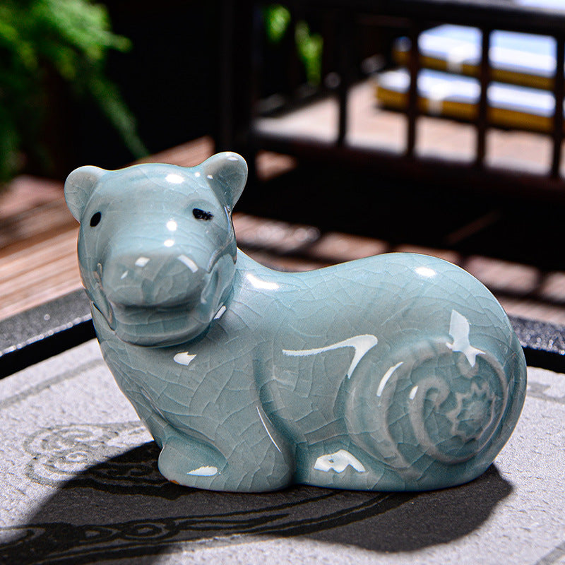 Mythstone Chinese Zodiac Wealth Ceramic Tea Pet Home Figurine Decoration