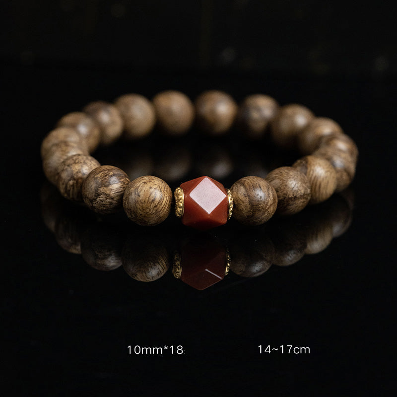 Mythstone Tarakan Agarwood Amber Red Agate Laughing Buddha Strength Meditation Bracelet