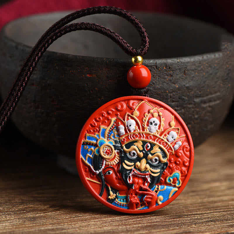 Mythstone Zakiram Goddess of Wealth Painted Cinnabar Blessing Necklace Pendant