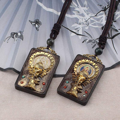 Mythstone Ebony Wood Elephant God of Fortune Buddha Blessing Necklace String Pendant