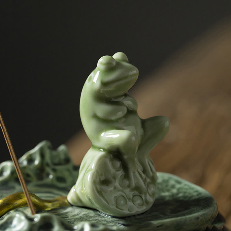 Mythstone Leaf Meditation Frog Pattern Healing Ceramic Incense Burner Decoration