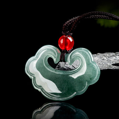 Mythstone Natural Green Jade Chinese Lock Charm Luck Necklace Pendant