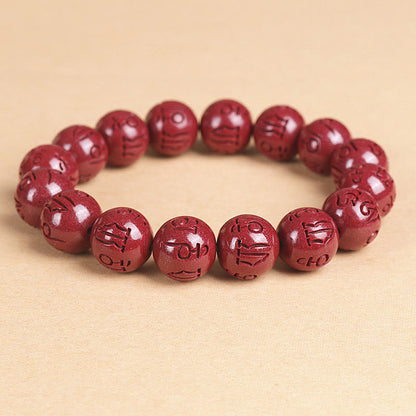 Mythstone Natural Double PiXiu Cinnabar Om Mani Padme Hum Wealth Luck Bead Bracelet