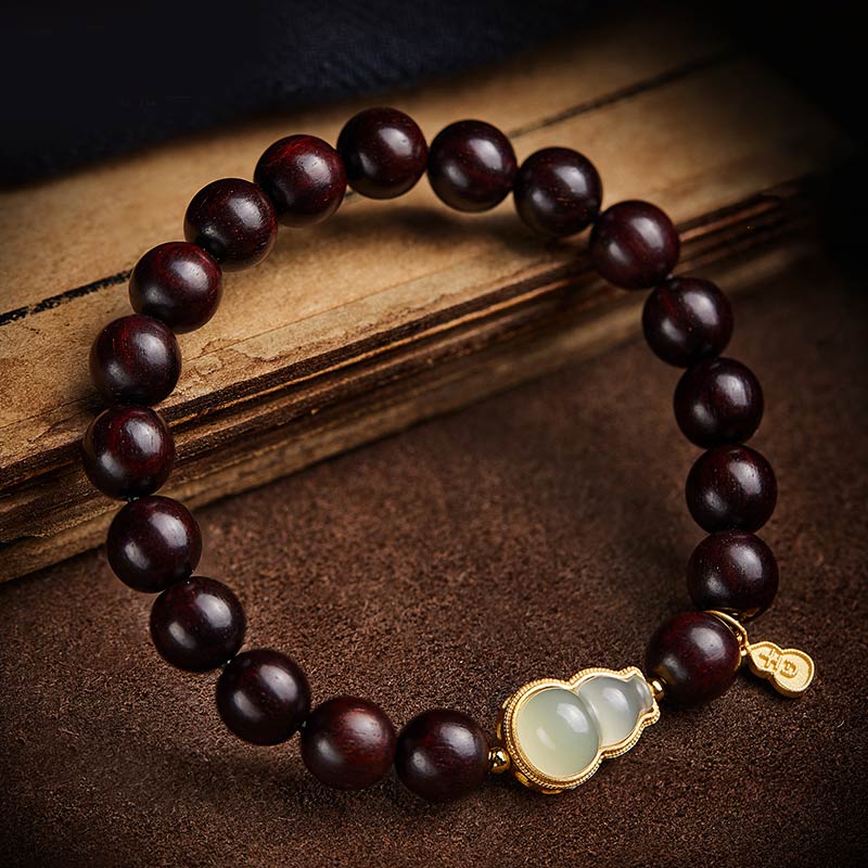 Mythstone Small Leaf Red Sandalwood Gourd Jade Calm Relaxation Bracelet