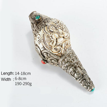 Mythstone Tibetan Handmade Engraved Shankha Buddha Conch Shell Wealth Positive Decoration