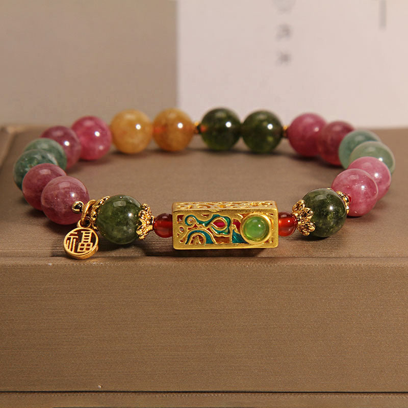 Pulsera con dijes de turmalina colorida y carácter positivo Fu de Mythstone 