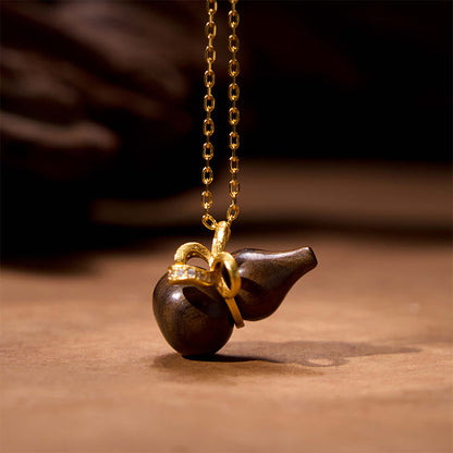 Mythstone Ebony Wood Gourd Alloy Peace Balance Necklace Pendant