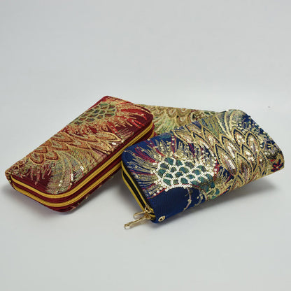 Mythstone Peacock Double-sided Embroidery Cash Holder Wallet Shopping Purse