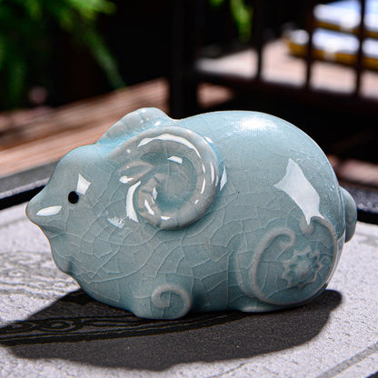 Mythstone Chinese Zodiac Wealth Ceramic Tea Pet Home Figurine Decoration