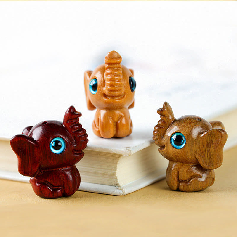 Mythstone Sandalwood Small Leaf Red Sandalwood Green Sandalwood Lucky Mini Elephant Carved Protection Decoration