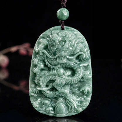 Mythstone Chinese Zodiac Dragon Jade Prosperity Necklace Bead String Pendant