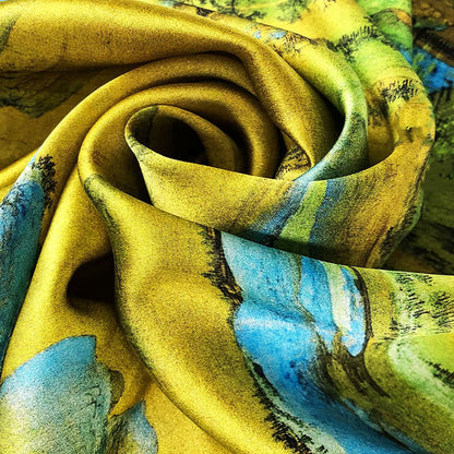 Mythstone A Panorama of Rivers and Mountains 100% Mulberry Silk Scarf Premium Grade 6A Silk Shawl