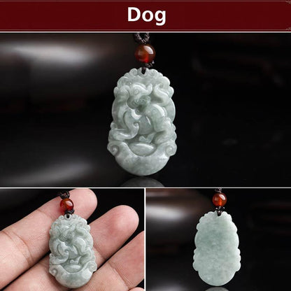 Mythstone Natural Jade 12 Chinese Zodiac Sucess Pendant Necklace