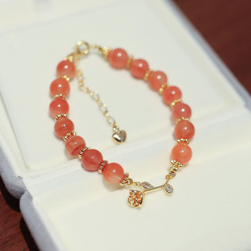 Mythstone Natural Red Agate Rose Confidence Calm Chain Bracelet