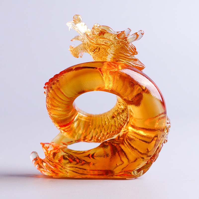 Mythstone Year of the Dragon Handmade Chinese Zodiac Yellow Dragon Liuli Crystal Art Piece Protection Home Office Decoration