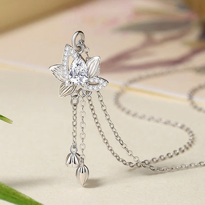 Mythstone 925 Sterling Silver Lotus Zircon Enlightenment Necklace Pendant