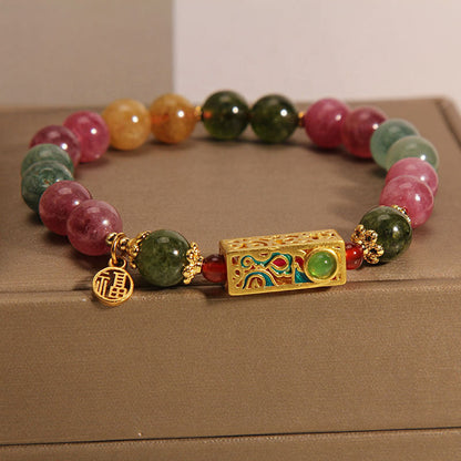 Pulsera con dijes de turmalina colorida y carácter positivo Fu de Mythstone 