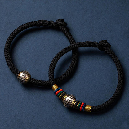 Pulsera trenzada con nudo King Kong y Om Mani Padme Hum hecha a mano en plata de ley 925 de Mythstone, protección de la suerte del Tíbet 