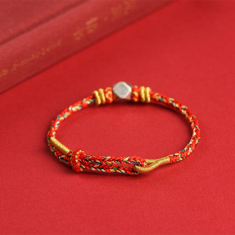 Mythstone 925 Sterling Silver Chinese Zodiac Natal Buddha Red Colorful Rope Luck Handcrafted Bracelet